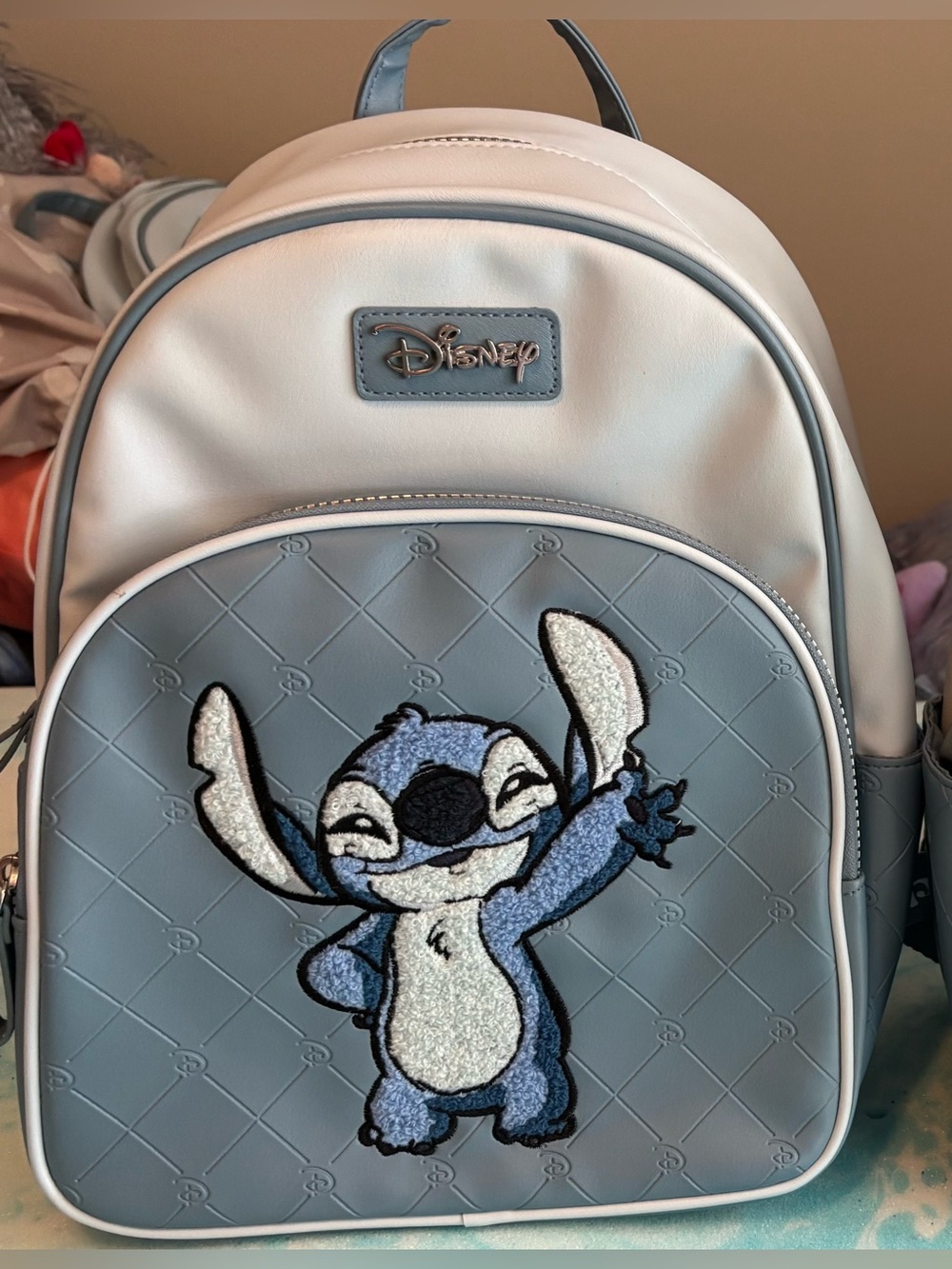 Disney Light Blue & Gray Stitch Quilted Backpack